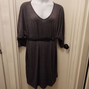 V-neck T-shirt Dress - Charcoal Gray